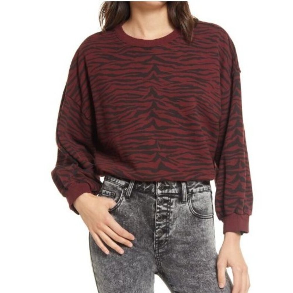 PISTOLA Wo Misha Tiger Print Maroon Black Zebra Print Cropped Sweatshirt Size XS
